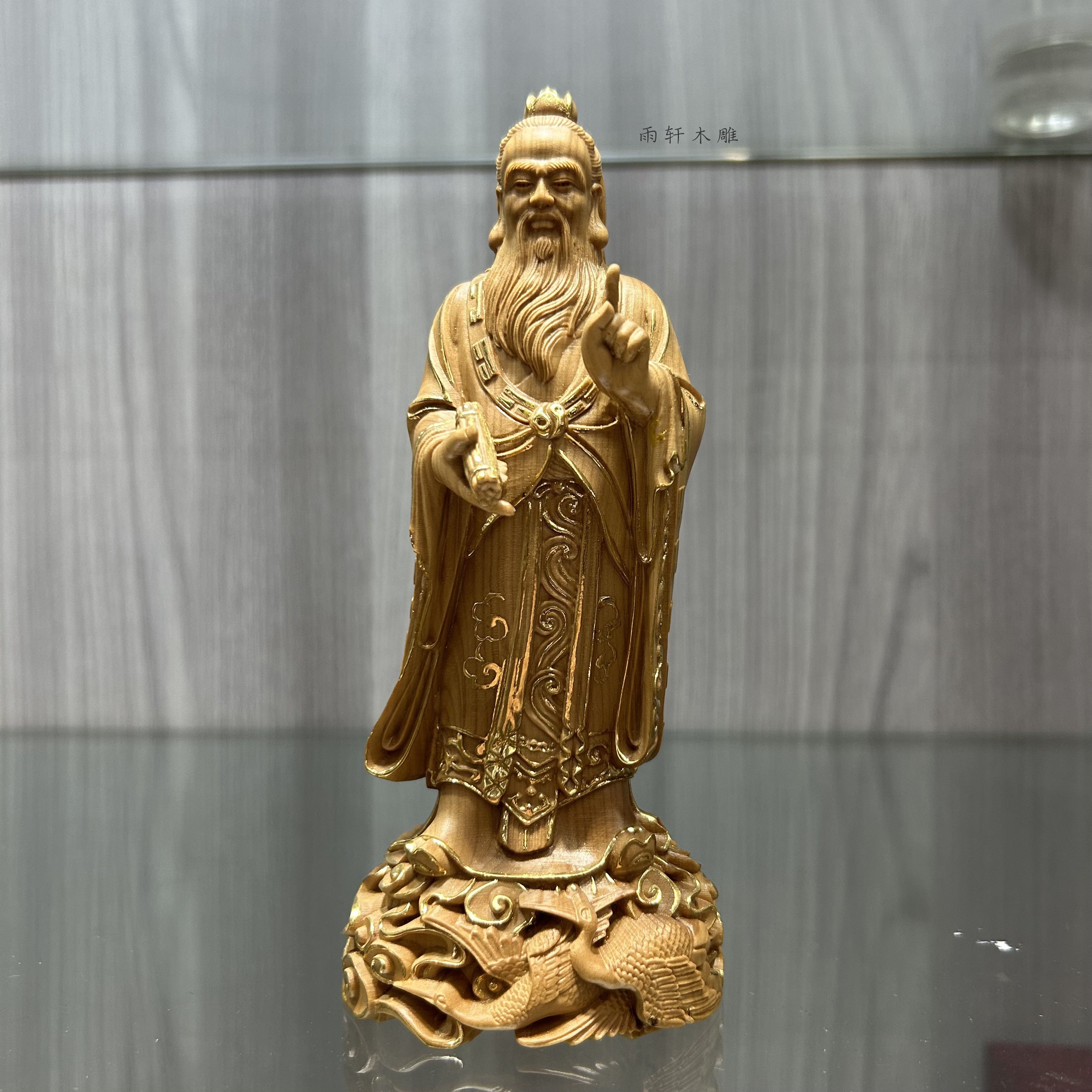 正宗小叶黄杨木描金老子神像