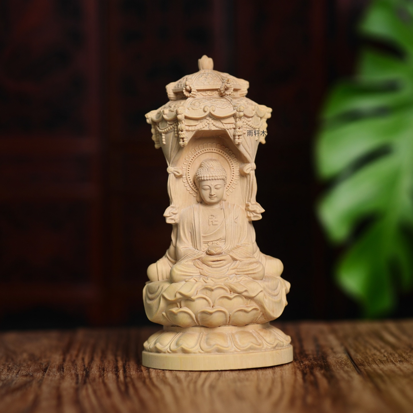 正宗小叶黄杨木雕西方三圣佛塔摆件阿弥陀佛观音大势至菩萨工艺品