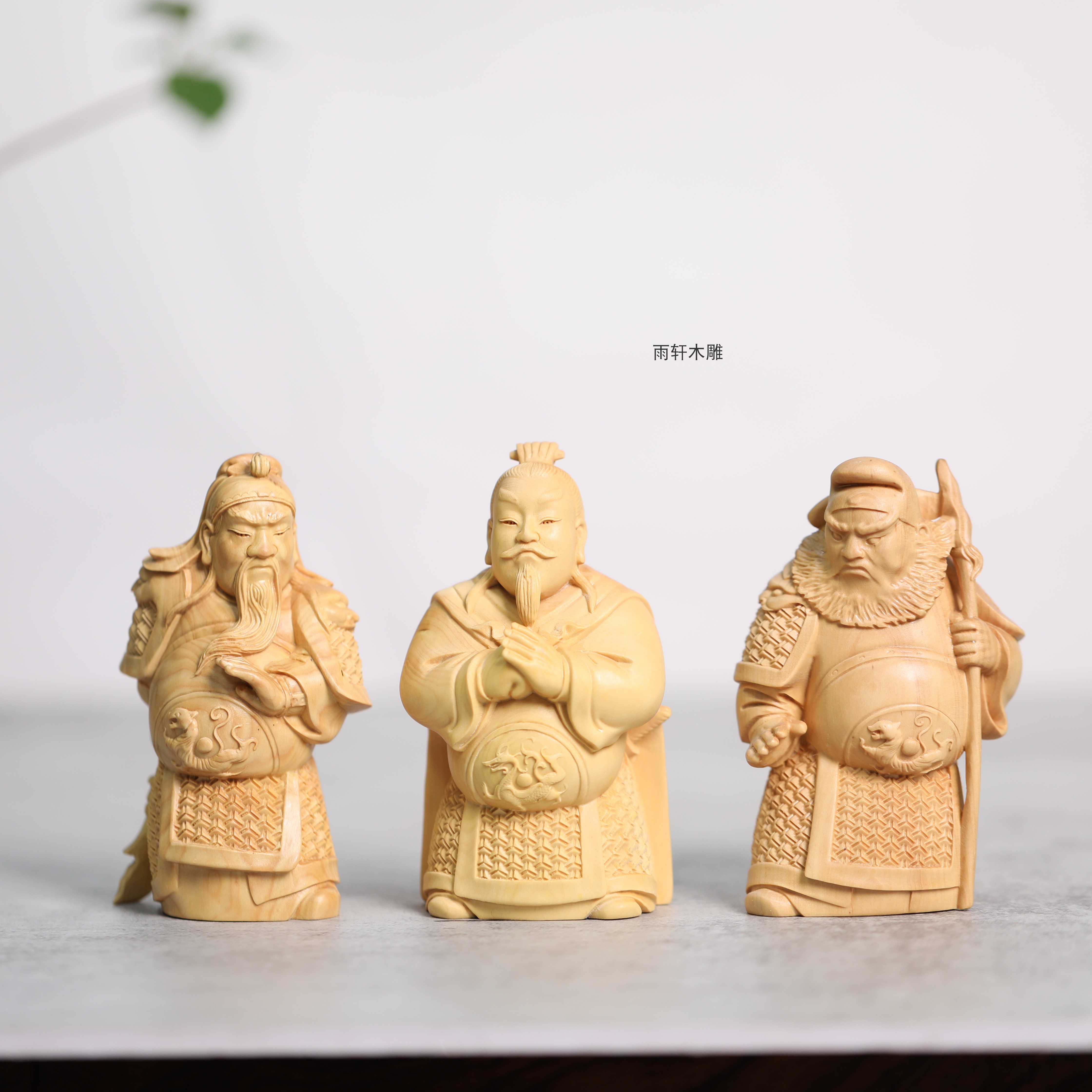 小叶黄杨木雕桃园三结实木摆件