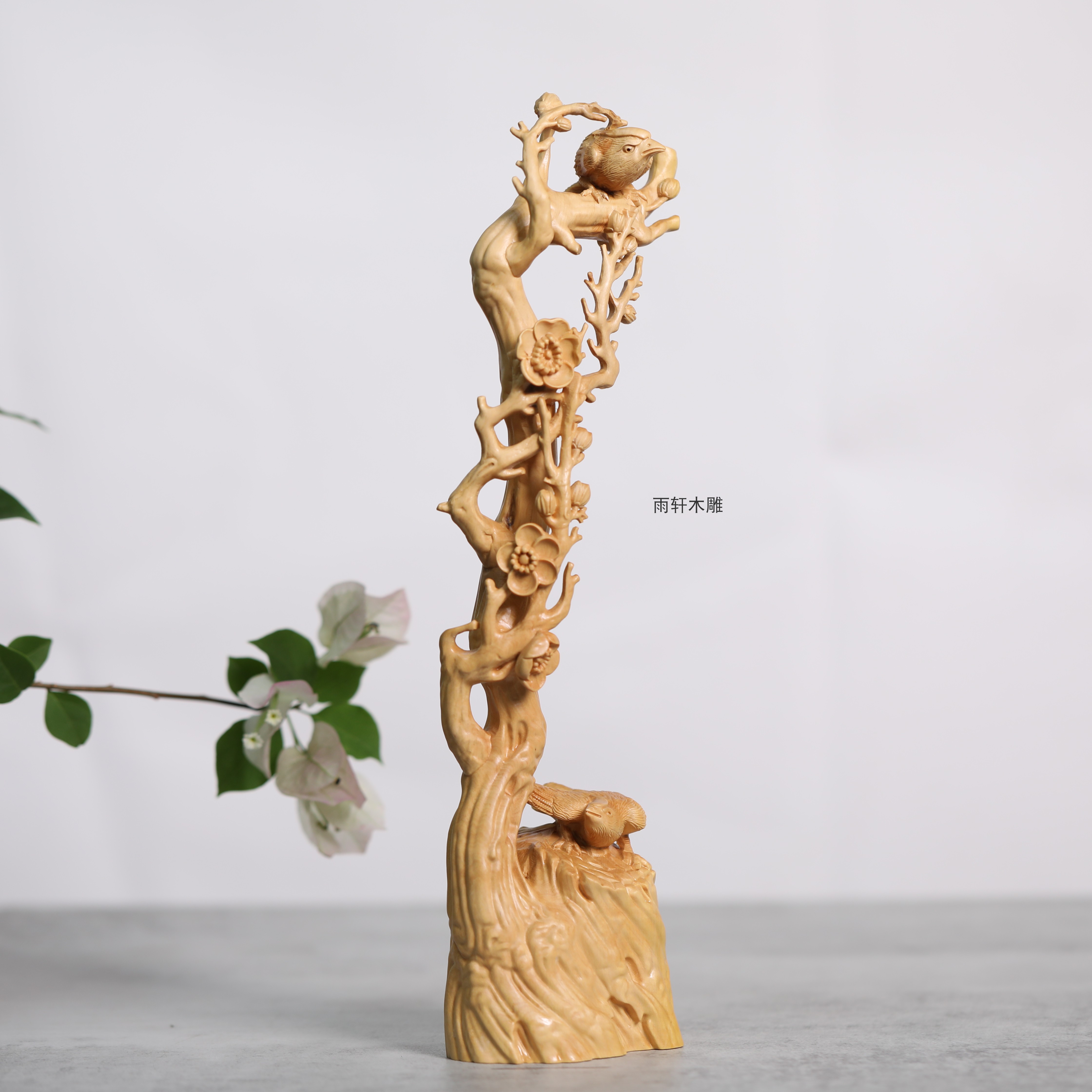 正宗小叶黄杨木雕喜上眉梢摆件