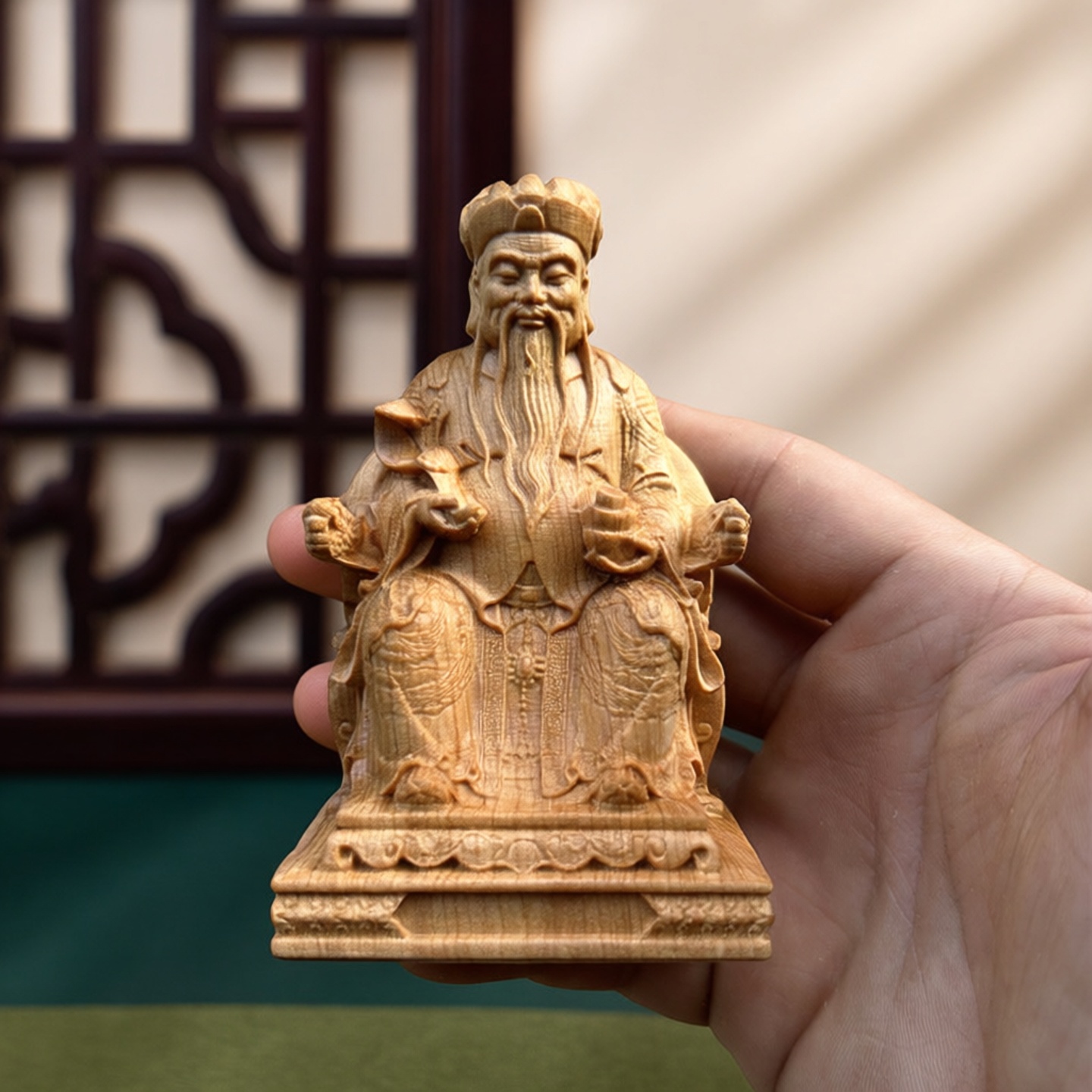 崖柏木雕土地公神像摆件居家客厅供奉土地爷福德正神地主佛像摆件