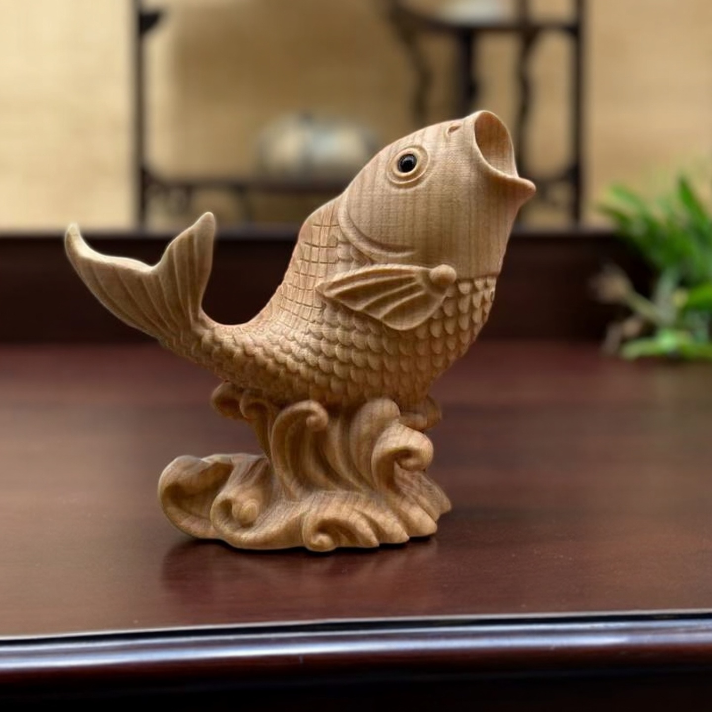 小叶黄杨木雕鲤鱼摆件居家装饰