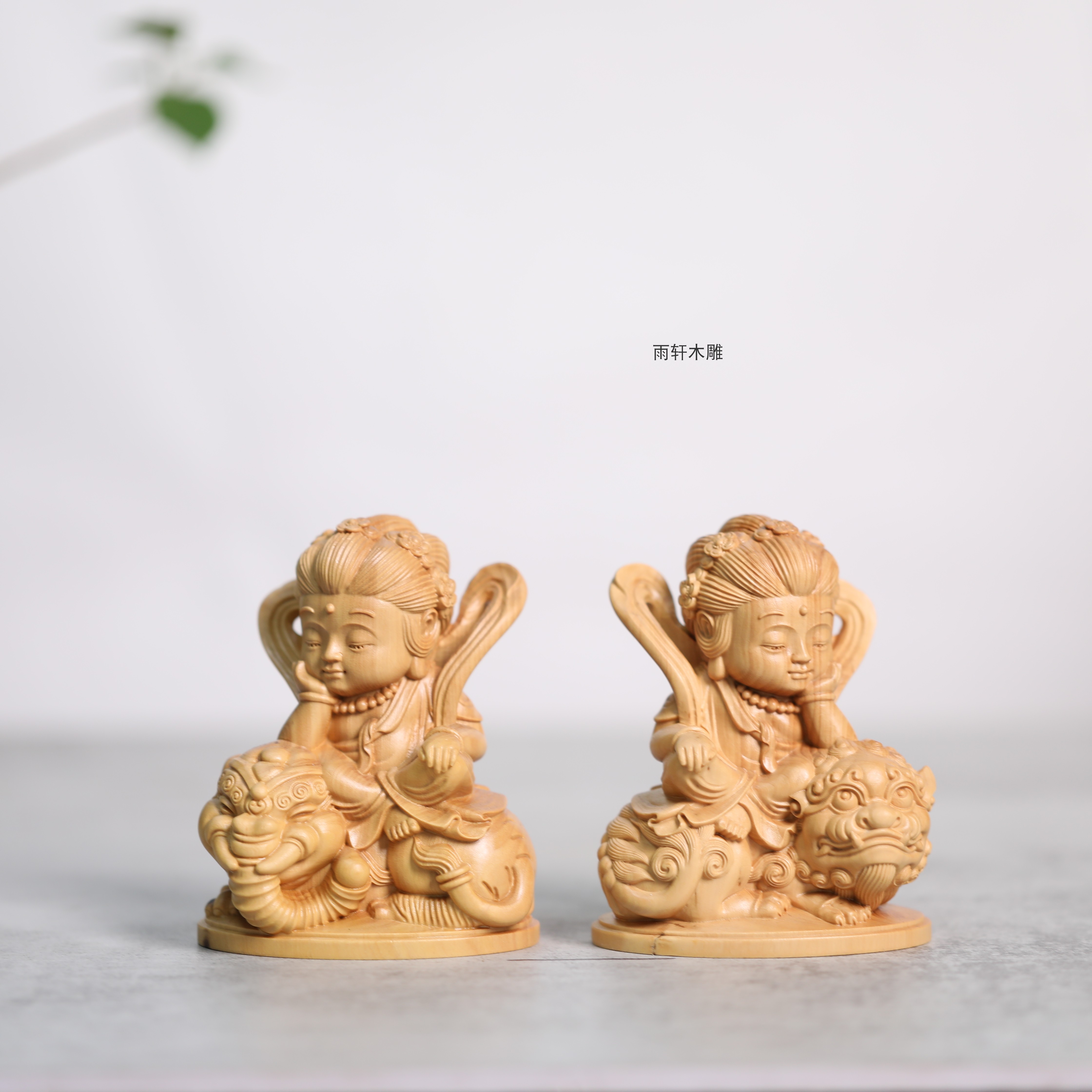 正宗小叶黄杨木雕文殊普贤菩萨摆件手工精雕佛造像书房茶室供奉