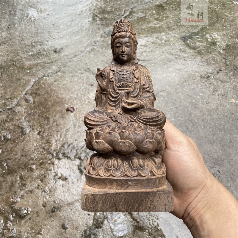 坐莲自在观音菩萨佛像沉香木沉香