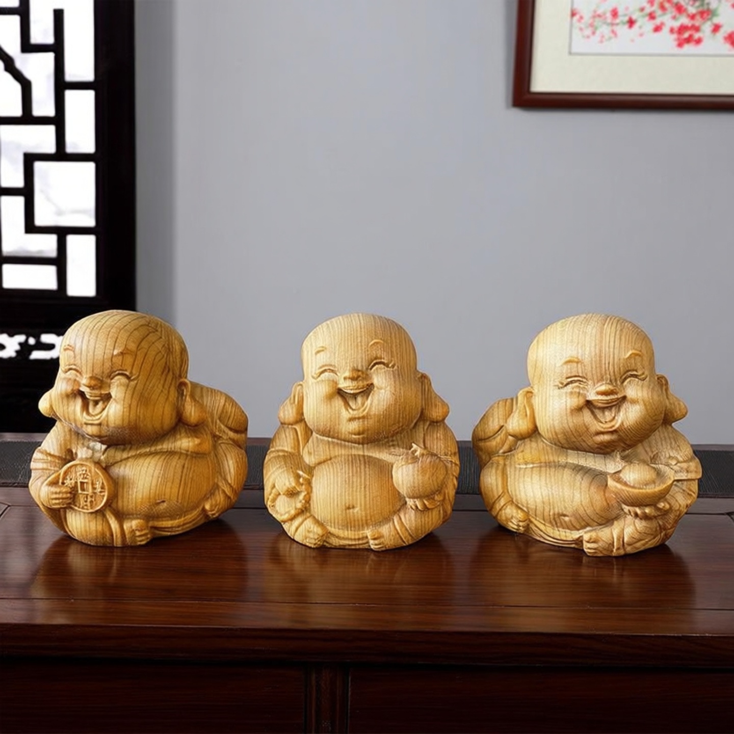 崖柏木雕刻小弥勒佛摆件实木雕刻佛像工艺品手把件文玩把玩件礼品