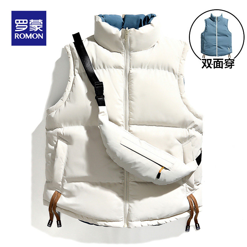 罗蒙双面穿棉马甲男士2025新款冬季外穿坎肩加厚保暖男装背心外套