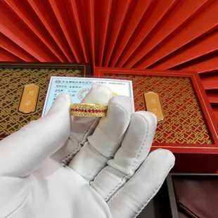 老铺古法黄金包银红宝石排钻和合戒指女黄金指环满天星送七夕礼物