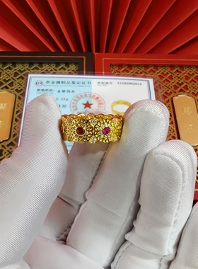 老铺古法黄金包银玫瑰花窗戒指女镂空镶钻黄金指环送女友七夕礼物