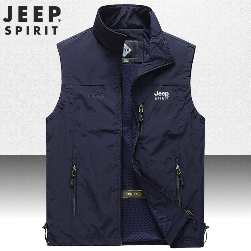 jeep马甲男宽松休闲背心户外拉链多口袋外套春秋坎肩大码运动马夹