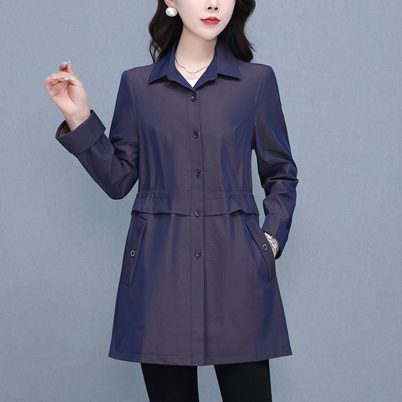 春装中年女士风衣外套修身显瘦阔太太收腰中长款春秋妈妈装新上衣