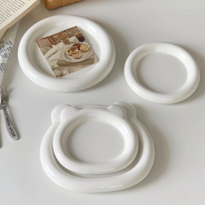 ins风餐具胖嘟嘟盘子纯白好看的早餐盘点心水果盘拍照盘子高颜值