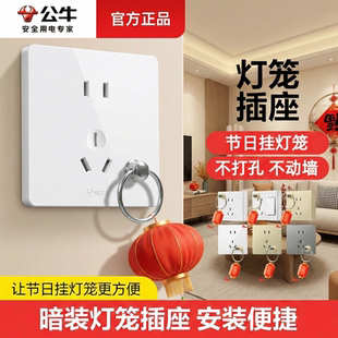 公牛灯笼插座阳台厨房挂灯笼专用带挂钩暗装电源墙壁插5五孔明装