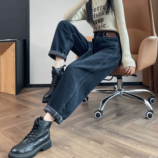 胯大腿粗裤 加绒加厚老爹牛仔裤 宽松高腰哈伦裤 2025新款 子 女秋冬季