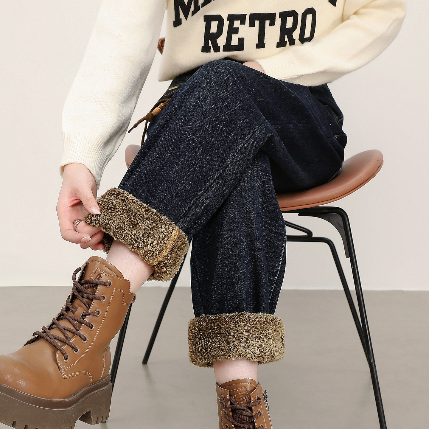 特厚羊羔绒牛仔裤加绒裤子女冬季加厚保暖一条过冬宽松老爹哈伦裤,女装/女士精品,牛仔裤,淘宝优惠券,粉丝福利购,淘宝优惠卷