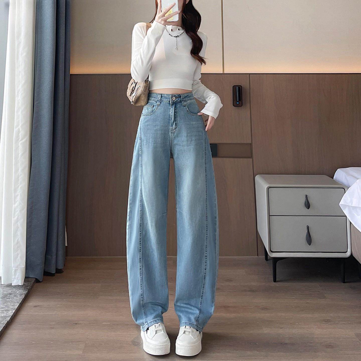 牛仔弯刀裤女秋季新款高腰显瘦春秋休闲宽松加长阔腿裤,女装/女士精品,牛仔裤,淘宝优惠券,粉丝福利购,淘宝优惠卷