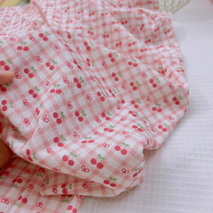 啾咪玩偶窝纯棉樱桃格子提花弹力针织布料手工娃衣布头21 25㎝