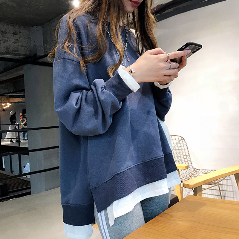 PREGNANT WOMEN AUTUMN SUIT FASHION 2024 NEW KOREAN VERSION OF THE TIDE MOM TOP FOREIGN FAKE TWO-PIECE SWEATSHIRT AUTUMN AND WINTER