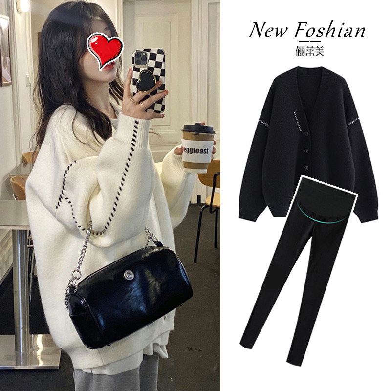 임산부 스웨터 가을 겨울 상의 패셔너블한 양복 가디건 헐렁하고 여유로운 아우터 스웨터 가을 겨울 옷