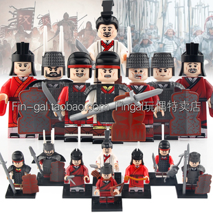 科睿KT1092积木人仔楚国汉朝古代士兵矛戈武器项羽刘邦拼装玩具