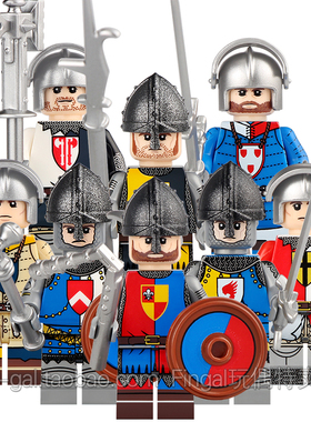 N301-N308中古中世纪骑士英国玫瑰战争士兵步兵拼装积木人仔玩具