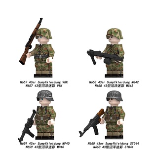 660军事43型沼泽迷你98K德军MG42士兵MP40拼装 N657 积木人仔玩具
