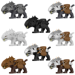 P8015魔戒狼坐骑铠甲索伦暗黑狼精灵白狼中古拼装积木人仔玩具