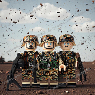 N689德军末日迷彩装甲兵空降兵MG42机枪积木人仔拼装儿童玩具