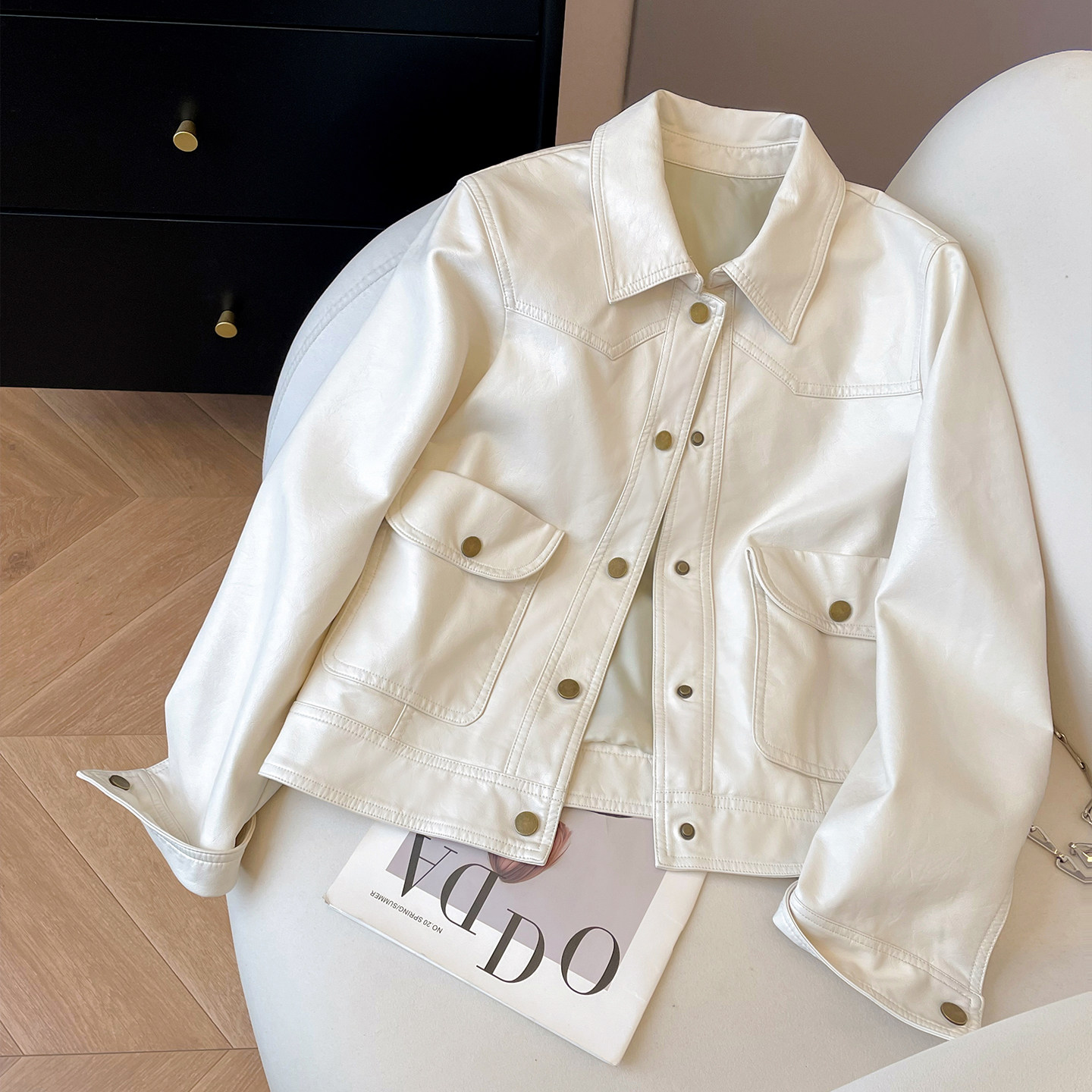 小C家 翻领皮衣外套女2026新款春休闲气质高级感小个子短款皮夹克,女装/女士精品,皮衣,淘宝优惠券,粉丝福利购,淘宝优惠卷