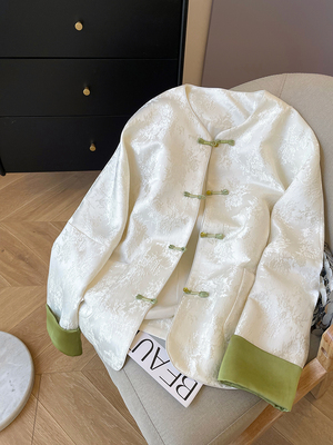 新中式提花圆领拼接长袖外套女