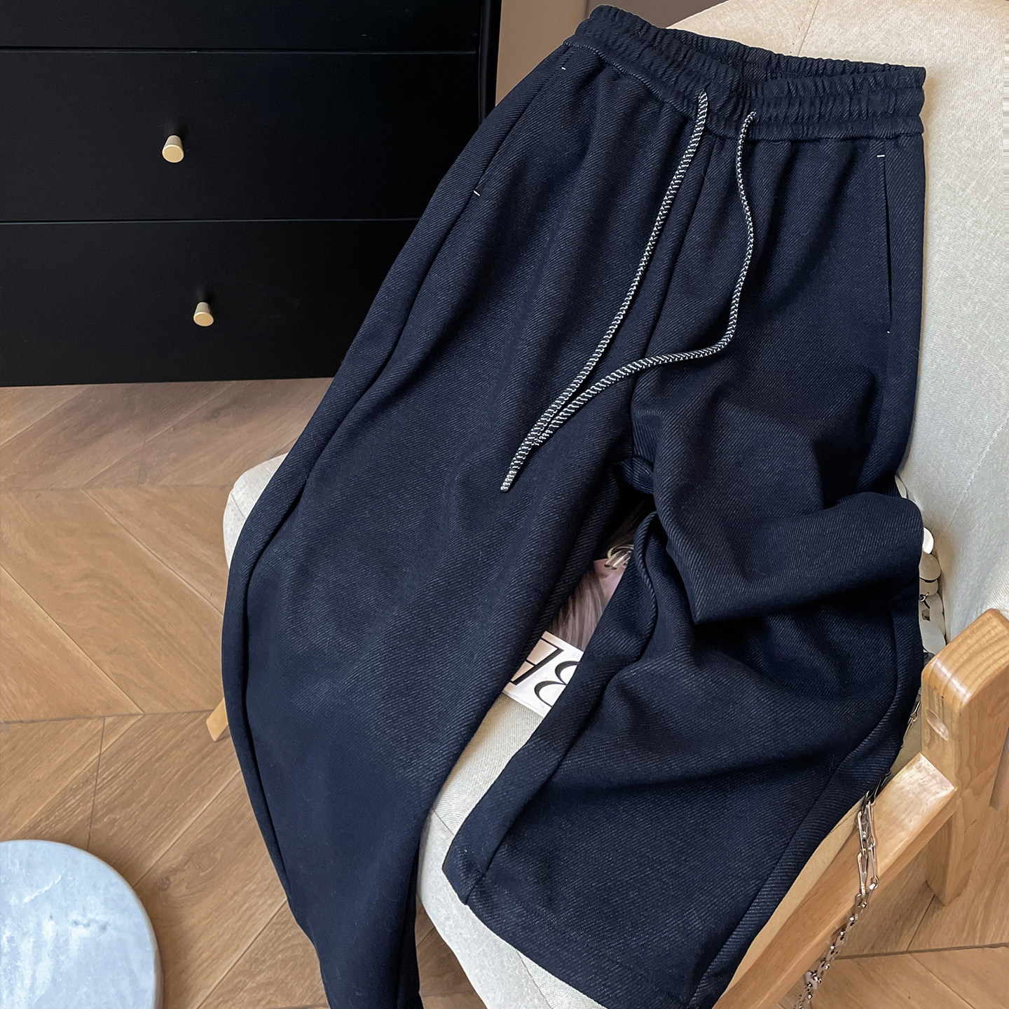 小C家 系带高腰阔腿裤女秋2025新款小个子九分裤松紧腰宽松休闲裤,女装/女士精品,休闲裤,淘宝优惠券,粉丝福利购,淘宝优惠卷