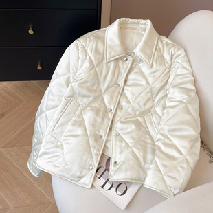小C家 亮面夹棉棉服女款2025新款冬季加厚保暖翻领棉衣菱格棉外套