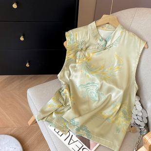 小C家 坎肩 国风气质新中式 马甲女高级感提花刺绣斜襟盘扣上衣无袖