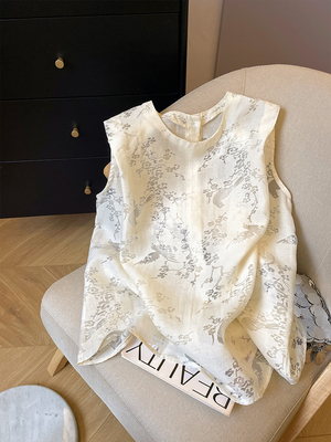 小C新中式国风蕾丝背心衬衫女2025夏季宽松时尚马甲洋气上衣坎肩