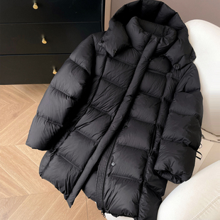 小C家 连帽白鸭绒羽绒服女冬季2025新款加厚保暖面包服中长款外套