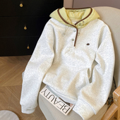 小C家 撞色连帽卫衣女2025新款 秋冬宽松慵懒风套头拼接设计感上衣