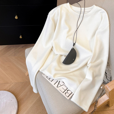 长袖休闲绒面天丝羊毛打底衫女冬