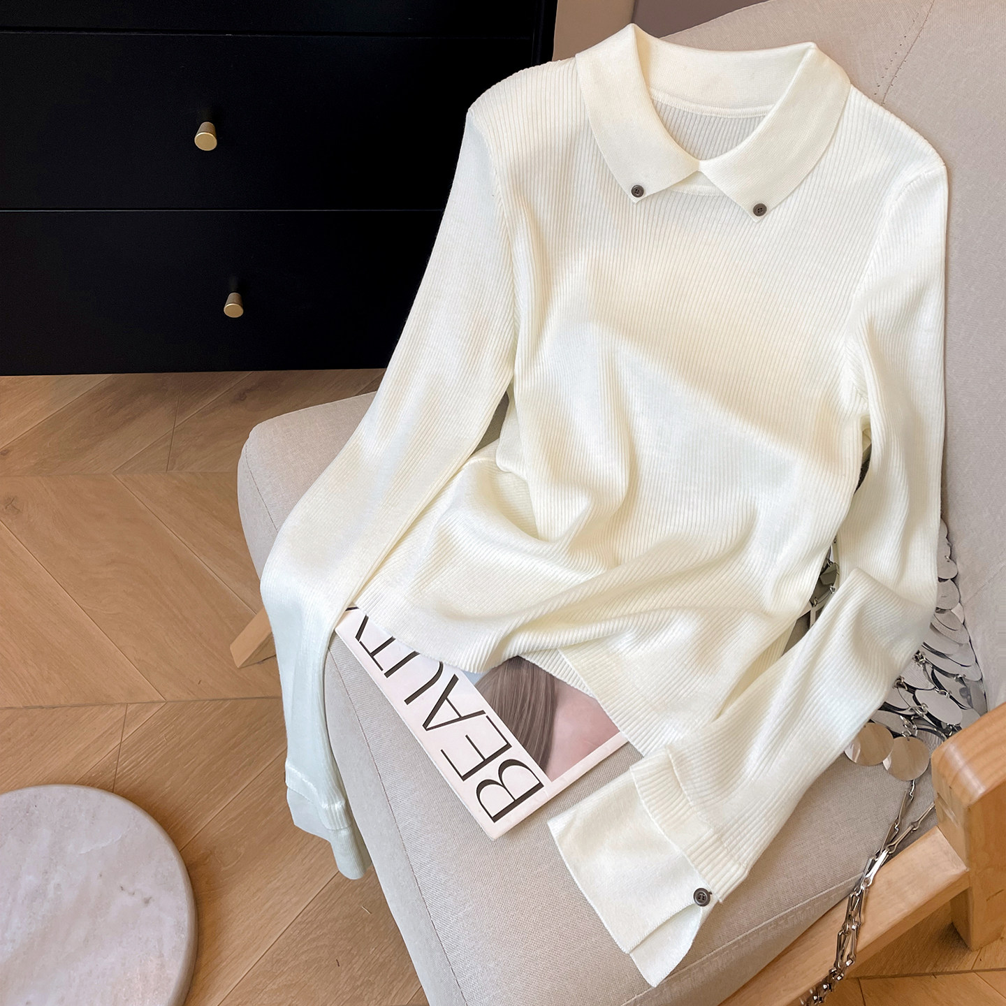 翻领休闲坑条针织毛衣女冬季新款