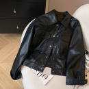 酷飒风机车服宽松翻领软皮夹克 秋季 小C家 黑色皮衣外套女2025新款