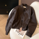 高级感小个子短款 秋季 软皮夹克 棕色立领皮衣外套女2025新款 小C家