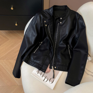 酷飒风小个子短款 春季 pu皮夹克 立领黑色皮衣外套女2026新款 小C家
