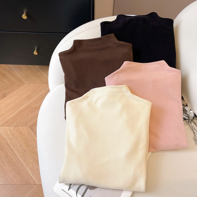 长袖休闲磨毛半高领打底衫女冬季