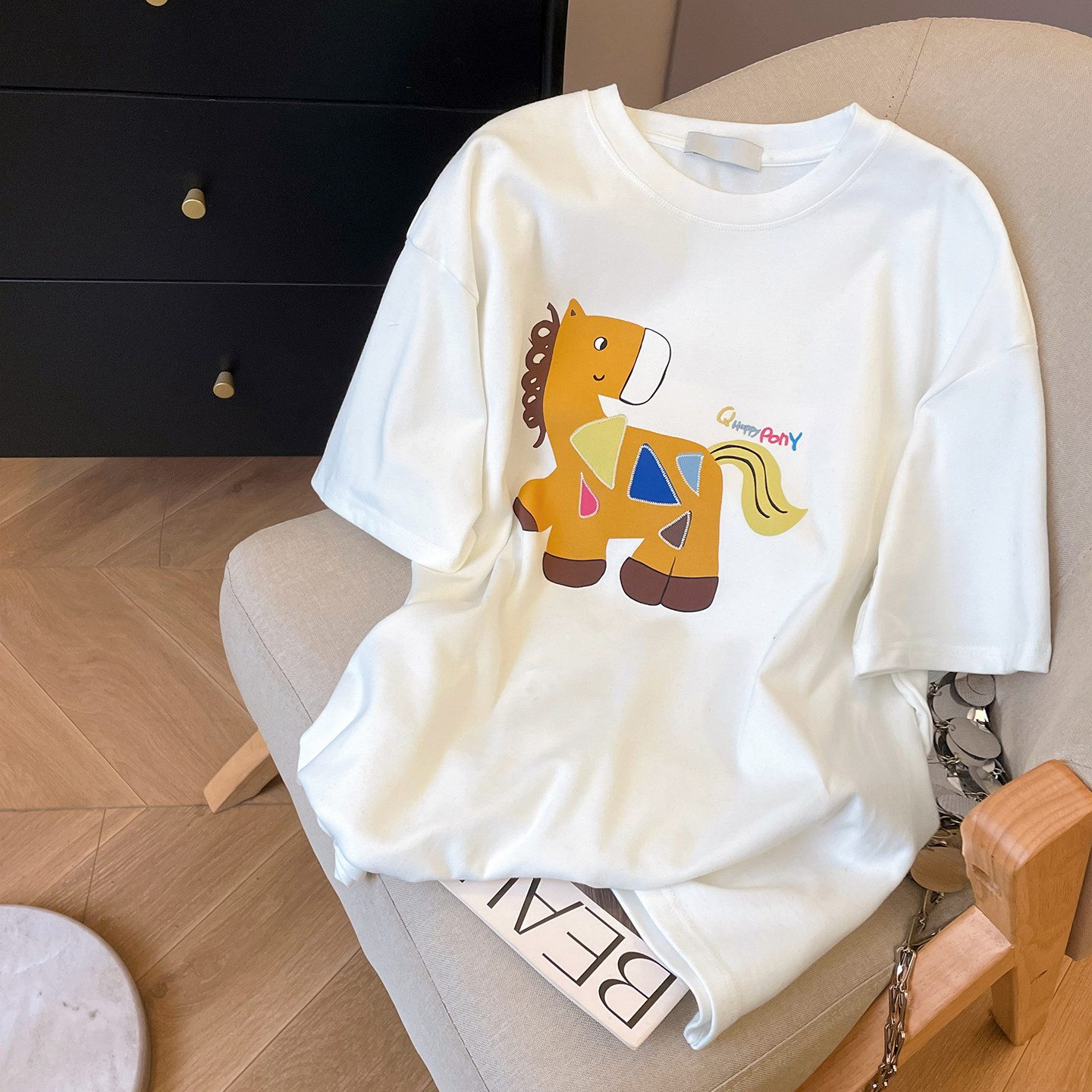 小C家 减龄卡通小马印花短袖T恤女2025新款秋冬休闲内搭打底上衣,女装/女士精品,T恤,淘宝优惠券,粉丝福利购,淘宝优惠卷
