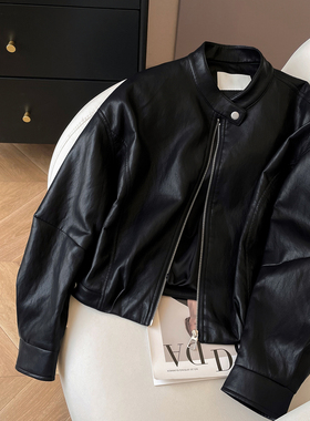 小C家 黑色皮衣女款2026新款春酷飒风高级感小个子短款皮夹克外套
