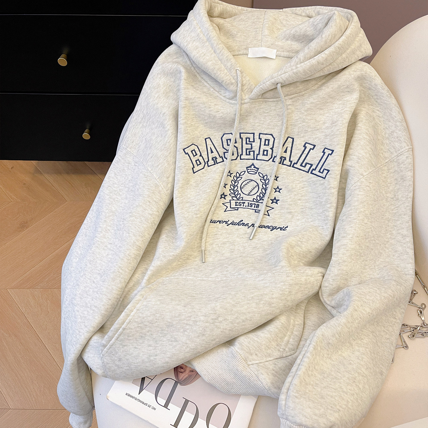 加绒宽松大版中长款卫衣女秋新款