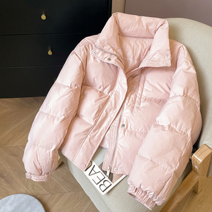 小C家 粉色立领白鸭绒羽绒服外套2024冬季新款小个子减龄保暖上衣