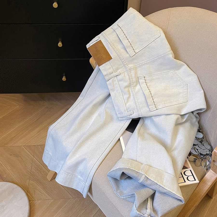 小C家 小众做旧水洗直筒牛仔裤女春秋款法式时髦口袋设计感阔腿裤