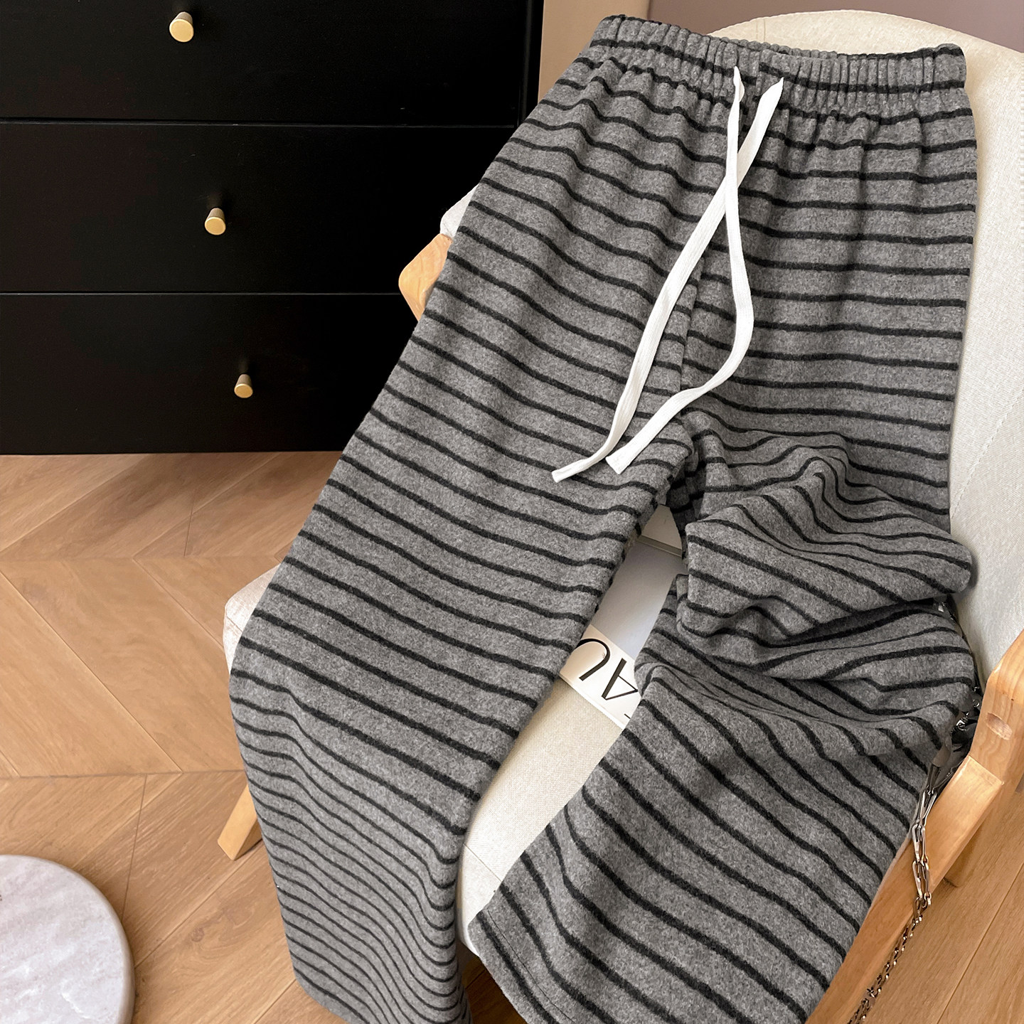 小C家 条纹直筒裤女2025新款冬加厚加绒软糯垂感裤子宽松拖地长裤,女装/女士精品,休闲裤,淘宝优惠券,粉丝福利购,淘宝优惠卷