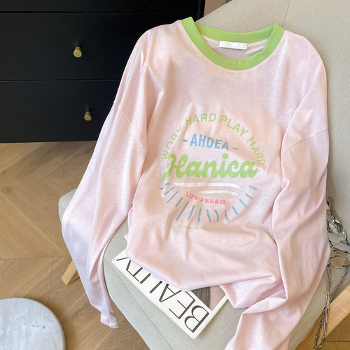 长袖休闲薄款印花棉T女2026新款