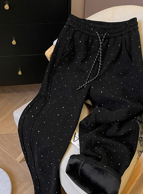 小C家 黑色重工烫钻阔腿裤女2026新款春秋宽松显瘦高腰垂感直筒裤