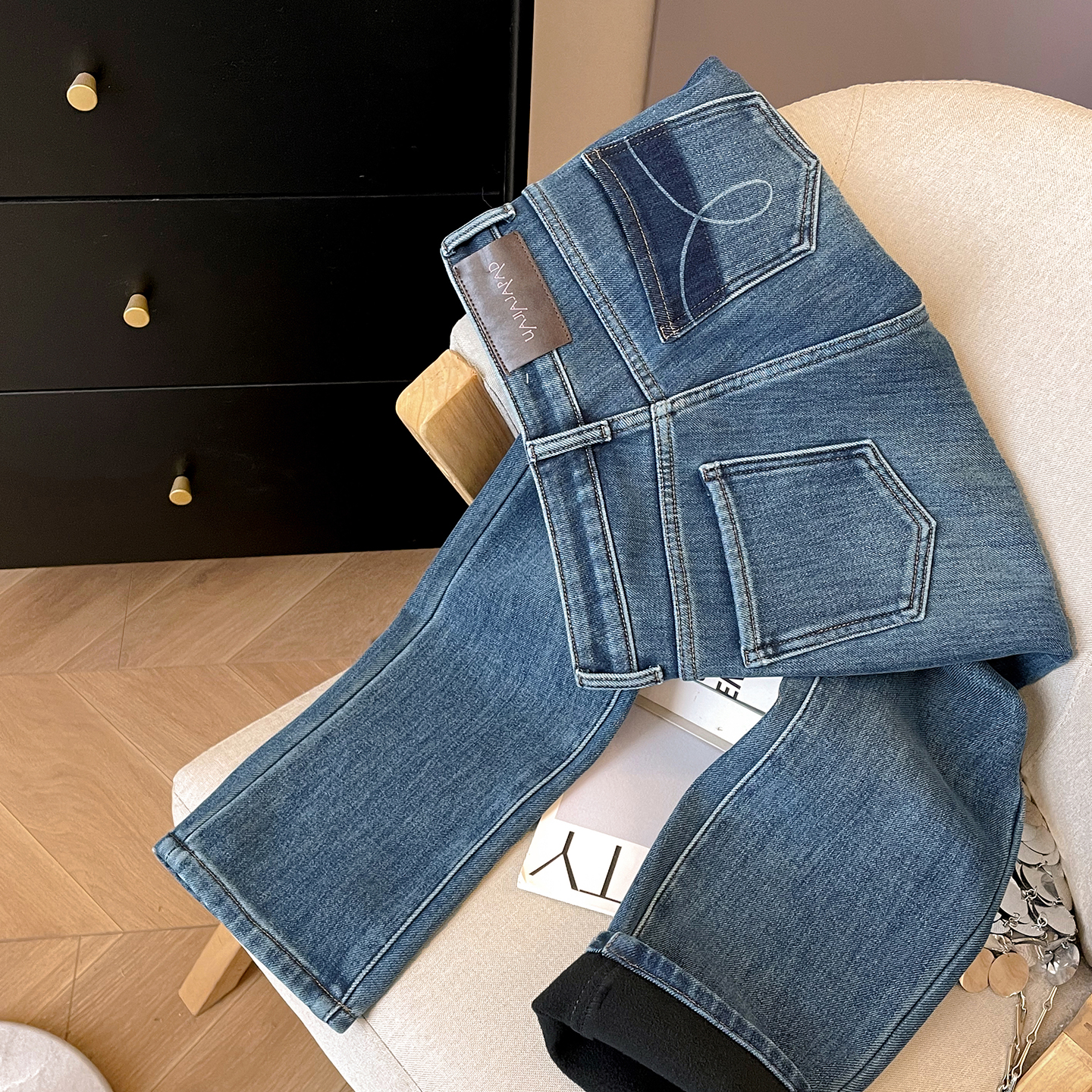 直筒九分裤加绒牛仔裤女2025年冬